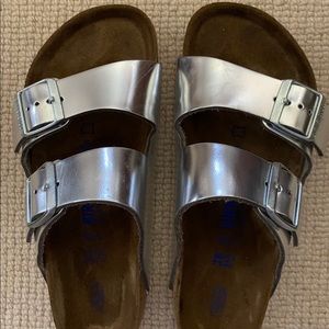 Silver Birkenstock Sandals Arizona Soft Footbed